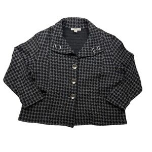 David Brooks Woman Houndstooth Cardigan Sweater Jacket Womens 3X Gray Wool Y2K